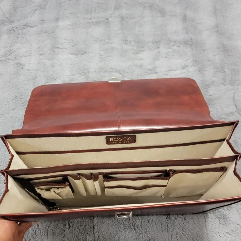 Bosca Old Leather Amber Double Gusset Briefcase Mens 16